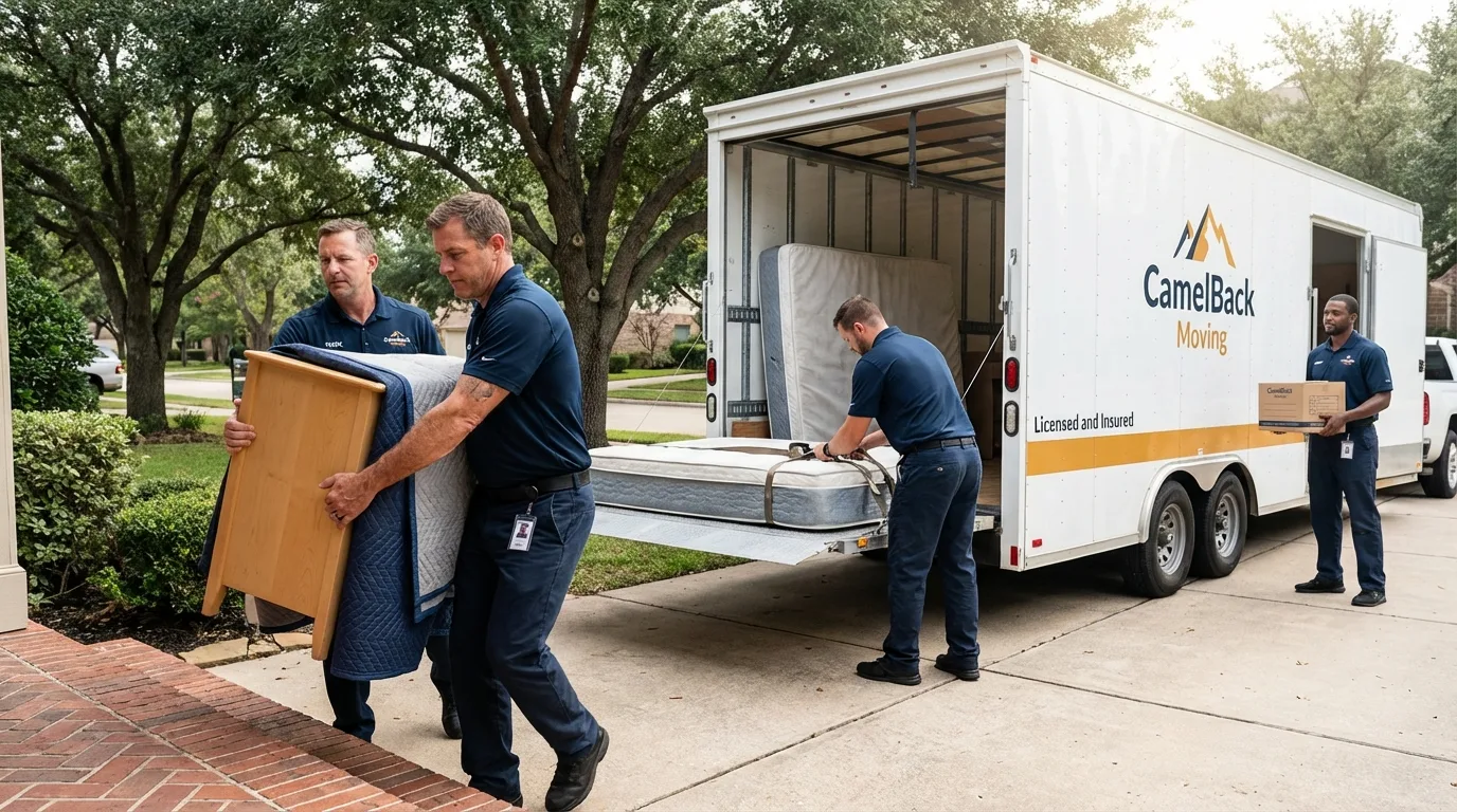 Crew loading residential truck for cross-state move from Gideon, MO