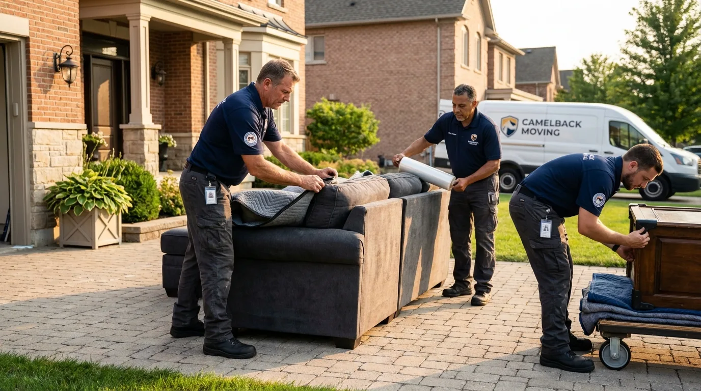 Large estate moving crew wrapping furniture in Gideon, MO
